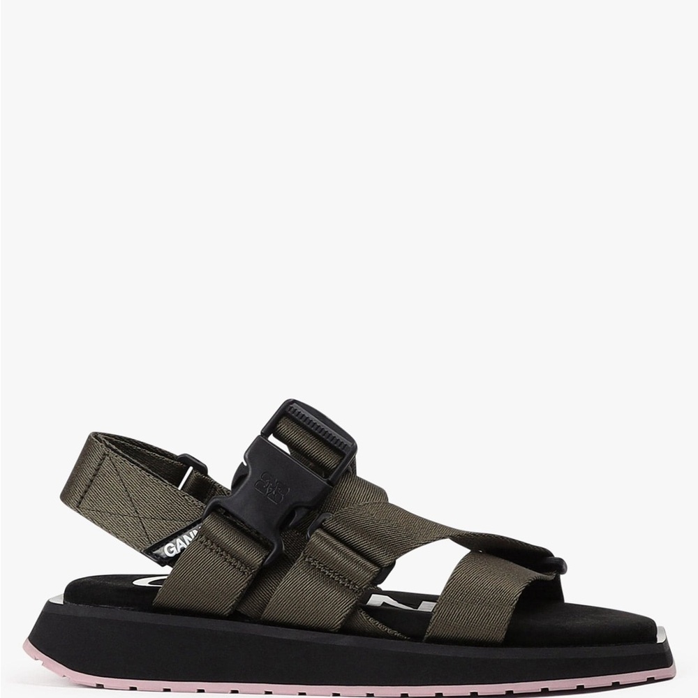 Ganni Performance Webbing Olive Green Sandals
